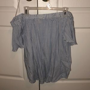 Off the shoulder blue striped blouse